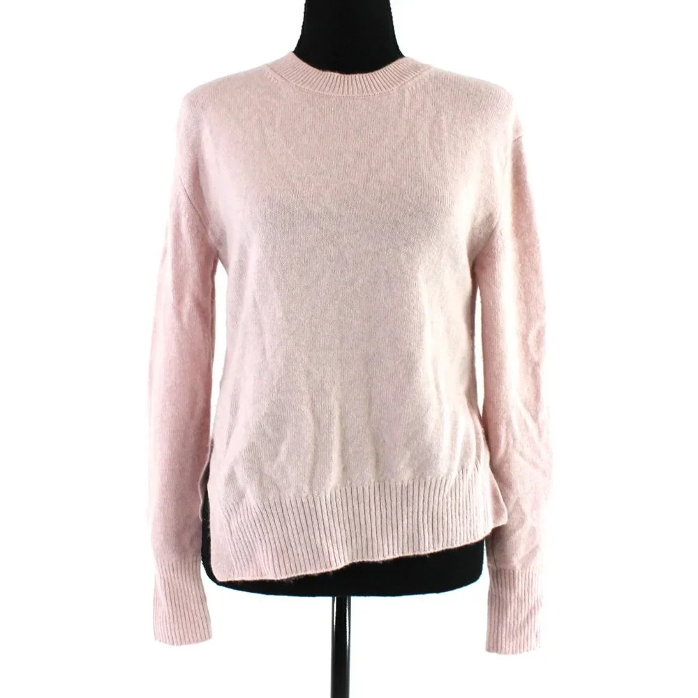 Vince Asymmetrical Pink Cashmere Side Slit Hemline Sweater XS Crewneck Pullover